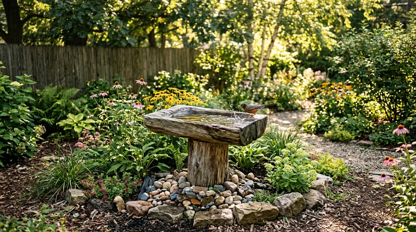 Rustic Wooden Bird Bath